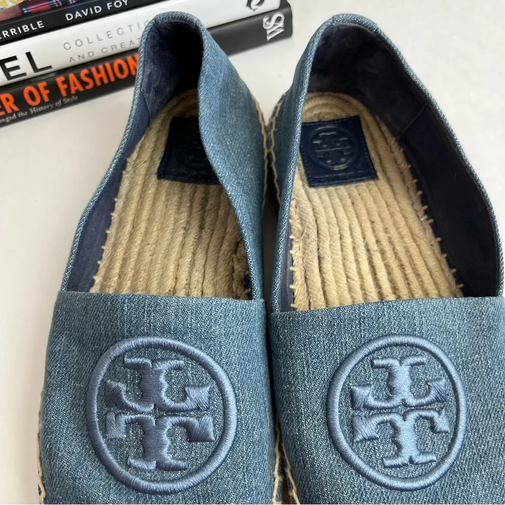 TORY BURCH Benton Slip On Platform Espadrille Flat Denim Navy Chambru